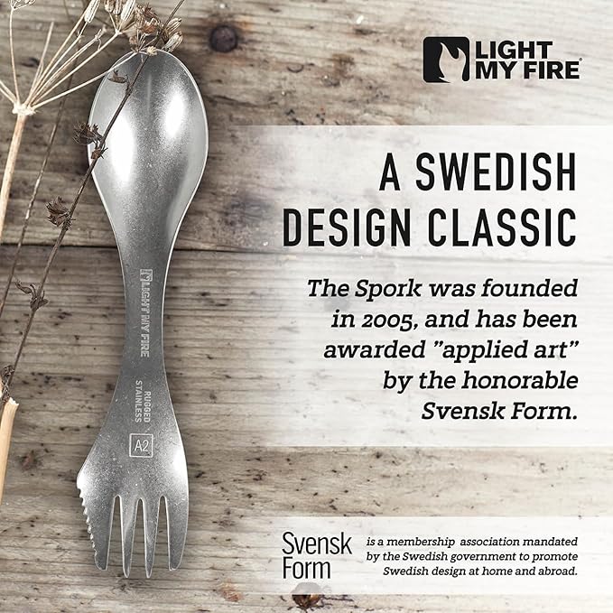 Light My Fire Sporks Stainless Steel (18/8) Camping Spork, Unbreakable Fork Spoon Knife Set - Sporks Reusable Camping Utensils, Durable & Lightweight Metal Spork, Outdoor Hiking Survival Gear
