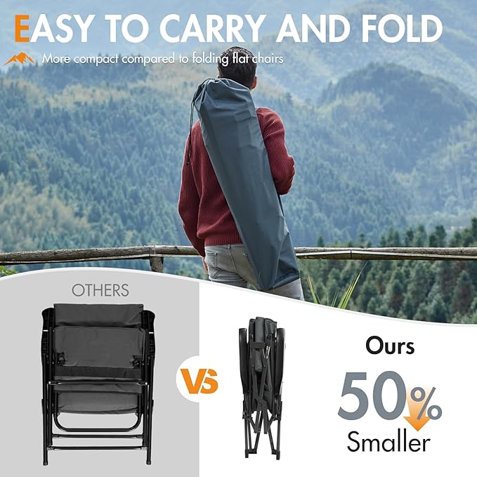 Portal Reclining Camping Chair, High Back Folding Lawn Chair with Adjustable Reclining for Adults, Oversized Chair for Garden, Porch, Outdoor Camping