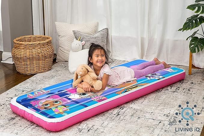 Living iQ Jr Twin-Size Kids Inflatable Air Bed, Blow-Up Mattress with L.O.L. Surprise! Theme, Waterproof & Puncture Resistant Vinyl, Lightweight & Portable for Travel, Hotel, Camp & Sleepover