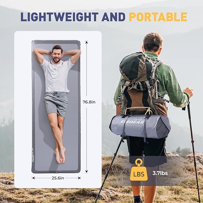 Elegear FiberAir Camping Sleeping Pad, 4’’ Ultra-Thick & 1100lb Ultra-Support Camping Air Mattress with Multi-Function Electric Pump, Durable Sleeping Pad for Camping/Hiking/Tent/Home