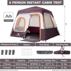 Camping Tents 4/6 Person Pop Up Instant Tent - Setup in 60s for Family Camping, Windproof Design, Family Cabin Tent with Rainfly & Backpack Carry Bag