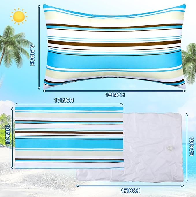 4 Pcs Inflatable Beach Pillow Portable Blow up Travel Camping Pillows with Covers for Hawaii Summer Pool Travel Vacations (Horizontal Stripes)