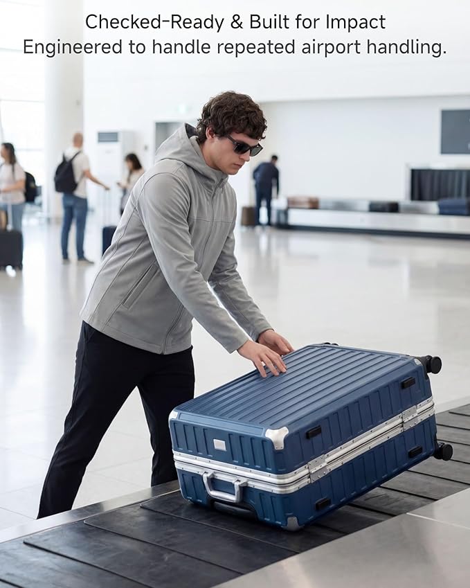 Luggage Sets with Spinner Wheels, 8010S Aluminum Frame Zipperless Polycarbonate Hard Shell Suitcase Sets (ZX-Core, Silver, 2 Piece (20/28))