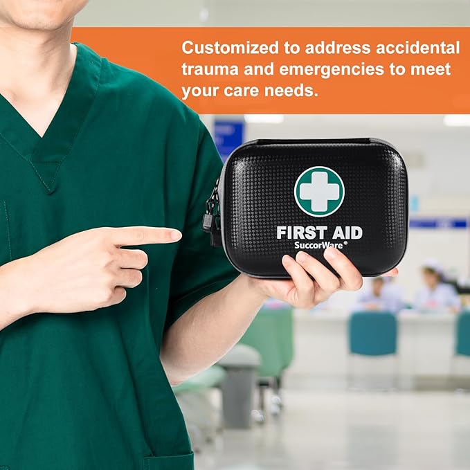 150 Pieces Mini First Aid Kit - Small Medical Kit with Hard Shell - Emergency First Aid Kit for Car, Travel, Home, Outdoor, Office, Camping, Hiking (Black)