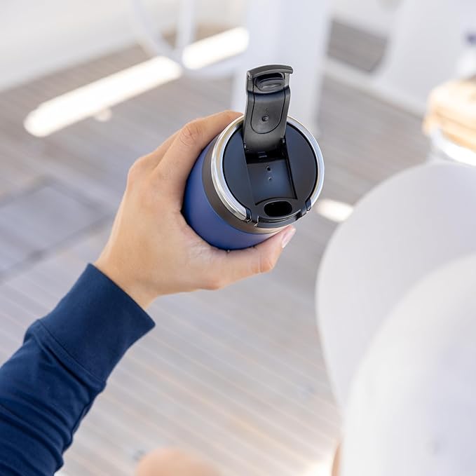 Maxi Stainless Steel Water Bottle 26oz - Double wall vacuum insulated | Integrated carry handle | leak proof flip top lid | Lightweight & stylish - Blue