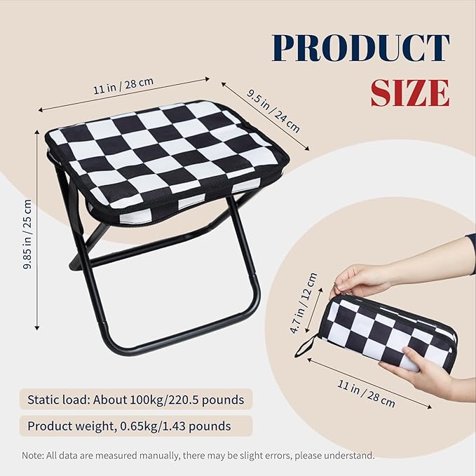 Collapsible Stool Camping Folding Stools: 1.1lbs Lightweight Portable Foot Stool Load 300lbs - 10.5 Inch Camping Chair Fishing Hiking Gardening Beach BBQ with Carry Bag Easy Transport (Stripe)