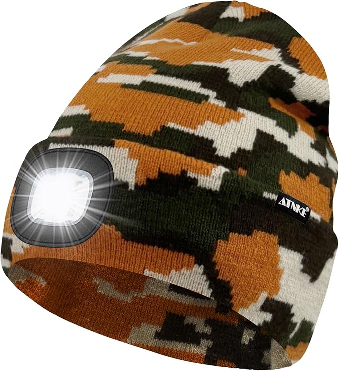ATNKE LED Lighted Beanie Hat,USB Rechargeable 4 LED Running Headlamp Bright Cap with The Light Gifts for Men and Women