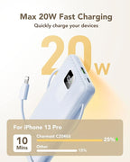charmast 20000mAh Portable Charger with Built-in Cables & Wall Plug, 20W USB C Power Bank, Fast Charging Battery Pack Travel Essentials Compatible with iPhone 16/15/14 Series, Samsung, Google, iPad