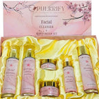 Luxurious Korean Style Cherry Blossom Facial Cleanser & Moisturizer Set Facial Cleanser, Moisturizer, Revitalizer, Serum, Rejuvenator, Eye Cream, Daily Skincare Routine, Retinol-Free, All-skin types
