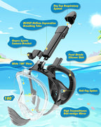 QingSong Kids Snorkel Mask Full Face, Snorkeling Set with Camera Mount, Foldable 180 Degree Panoramic View Snorkeling Gear Anti-Fog Anti-Leak