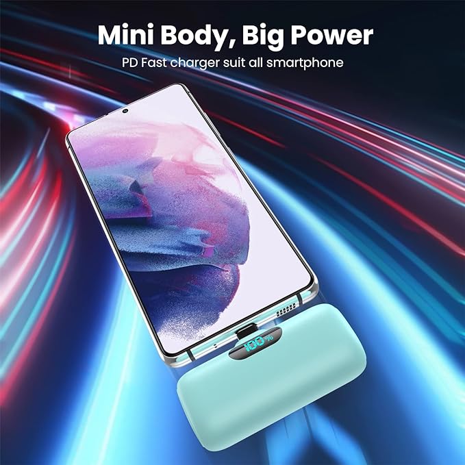 Mini Portable Charger 5000mAh Power Bank,15W PD USB C Cell Phone Portable Power, LCD Display Battery Pack Compatible With iPhone 15/15 Plus/15 Pro/15 Pro Max/Android/Samsung/Moto/LG (Type-C Only)