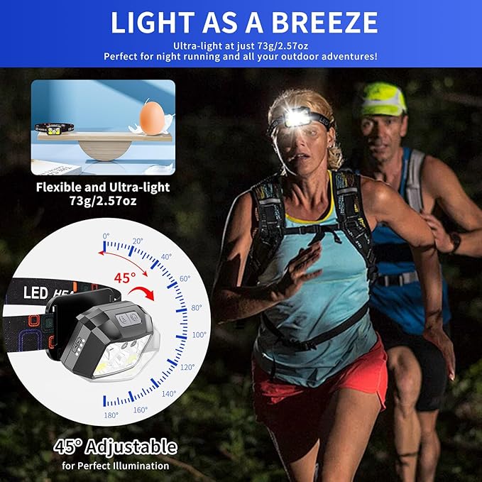 Rechargeable LED Headlamp 3-Pack, 800 Lumens, USB-C, IPX4 Waterproof, 8 Modes, Red & White Light — Lightweight, Adjustable; for Camping, Hiking, Running, Fishing & Repairs