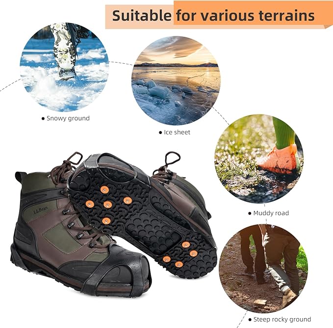 Ice Snow Grips for Boots Shoes, Anti-Slip Rubber Traction Cleats for Walking on Snow and Ice, Easy to use for Hiking, Walking, Climbing, Jogging(S/M/L Size)