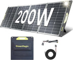 Solar Panel 200 W Portable for Power Station Generator, Greenmagic 20V Foldable Fast Charging Waterproof Adjustable Kickstands for Outdoor Phones, Laptops, Boat, RV Trip