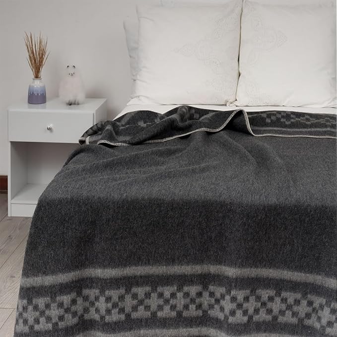 Inca Wall - Thick Alpaca Wool Blanket Heavyweight Camping Outdoors Indoors Soft Peru Twin Size New Ethnic Design (Dark Gray/Soft Gray, Twin Size)