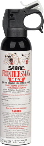 SABRE Frontiersman MAX Bear Spray – 40 ft Range, Maximum Strength, The Only EPA-Registered Spray for Bears & Mountain Lions, 9.2 oz, Glow Safety Clip, Outdoor Hiking & Camping Protection