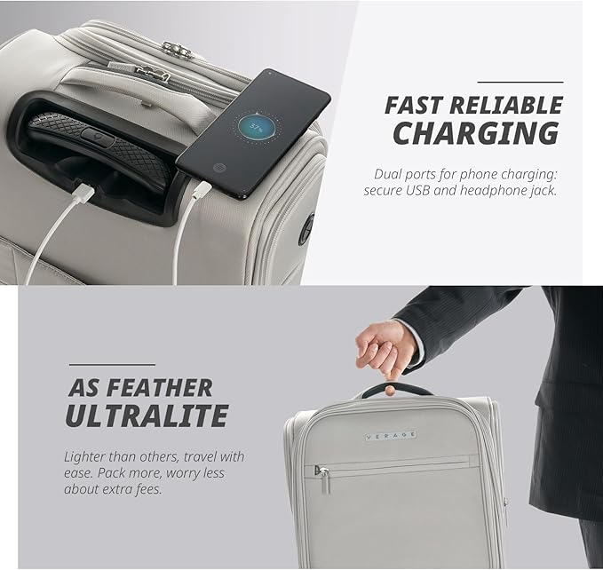 Verage Underseat Carry On Luggage with Spinner Wheels (Cloud Gray, 14.5-Inch Plus Underseat Pro)