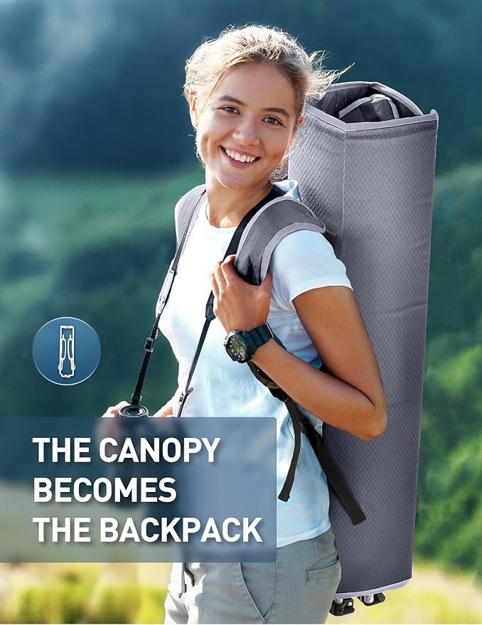 Beach Chair with Canopy Shade, Folding Camping Chair with Canopy with Cup Holder, Side Pocket for Camp, Beach, Tailgates, Fishing - Support 330 LBS