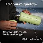 BOBBER 34 oz / 1 Liter Stainless Steel Travel Thermos for Hot and Cold Drinks – Dishwasher Safe Metal Water Bottle with Cup Lid – Keeps Hot for 48 Hours – BPA-Free, Vacuum Insulated (Mint Cooler)