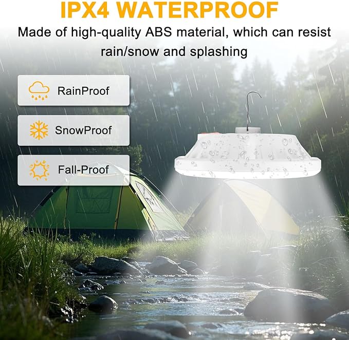 2-Pack Portable Rechargeable Camping Lights, Tent Lights LED Lantern Power Solar Battery Powered, 5 Lighting Modes, IP65 Waterproof Flashlight for Hiking/Emergency/Night