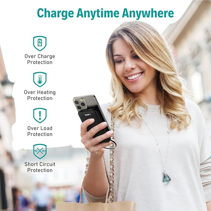 10000mAh Slim Power Bank with Built in Cable,Thin Lightweight Portable Phone Charger,4 Output USB C Travel Essentials External Battery Pack Clutch Charger for iPhone,Samsung,Android,Heated Vest,Black