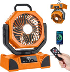 20000mAh Portable Camping Fan, Rechargeable Battery Powered Fan with Remote Control & Oscillating, LED Display, Light, Timer, Rotation, Hanging Hook for Outdoor Camp, Beach, Travel Tent