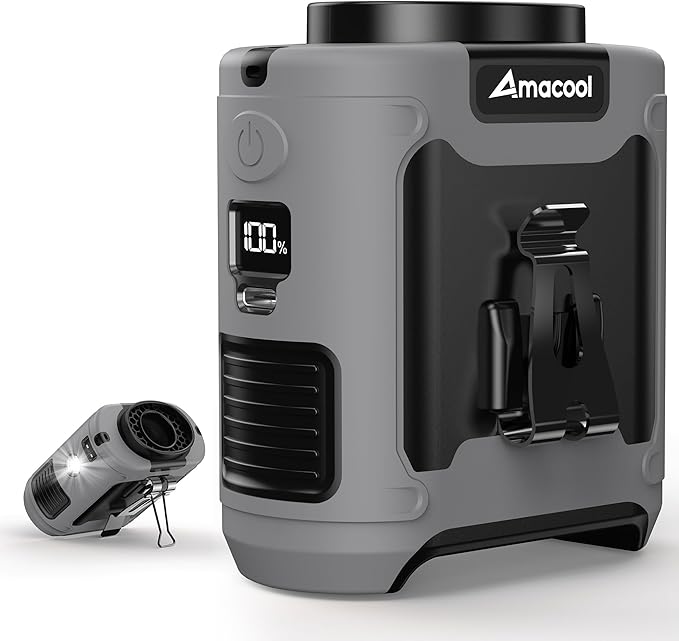 AMACOOL Portable Waist Fan Clip On, MAX 40H Work Time, 10000mAh Rechargeable Wearable Shirt Fan with Light, 16000RPM Powerful 5 Speed Belt Fans Personal Cooling Fans for Outdoor Jobsite Camping Travel