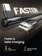 AINOPE Right Angle USB Type C Cable [3-Pack 3.3ft/6.6ft/10ft] 3.1A Fast Charging USB to USB C Cable, Nylon Braided USB C Charging Cable Compatible with Galaxy S21+ Ultra, iPad mini/Air/Pro, Pixel 6X