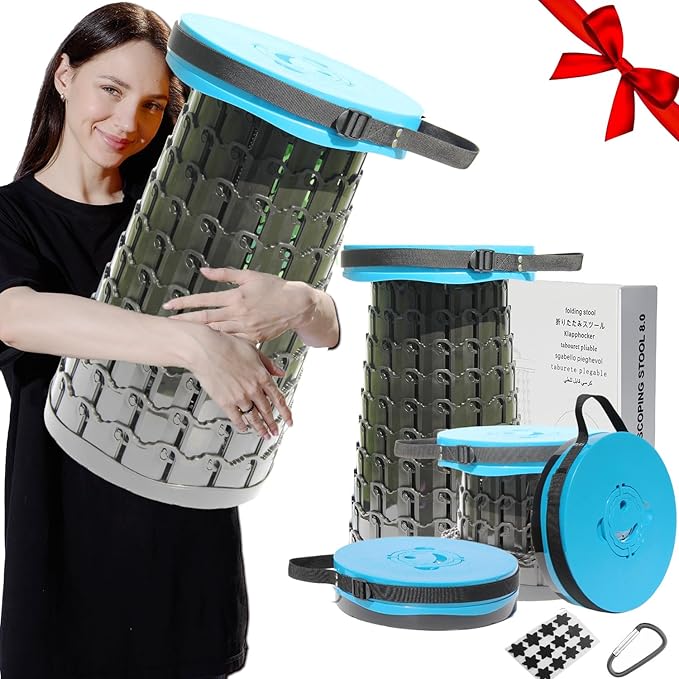 ALEVMOOM Upgraded 19.7" Portable Collapsible Folding Stool Retractable Telescoping Foldable Stool for Adults Heavy Duty Camping Sturdy with Max Load Capacity 1000lbs for Outdoor Fishing Hiking BBQ