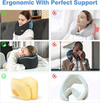 Neck Pillow Airplane, 2025 Upgraded Memory Foam Travel Pillow for International Flights, Adjustable Clasp, Storage Bag, Advanced Neck Support for Road Trips, Home, Office, and Gaming