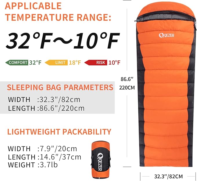 Ultralight Down Sleeping Bag for Adults - 600 Fill Power, Cold Weather, Backpacking, Camping, Hiking