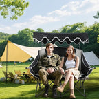 Double Camping Chair with Adjustable Shade Canopy Oversized Portable Folding Loveseat Couch, 2 Person Soft Padded Couch Back Storage Bag Cup Holder for Outdoor Lawn Backyard