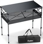 Camping Table Foldable, 2 Adjustable Height 34.2”, Large Roll Up Camping Table Support 264lbs with Storage Basket and Bag, Aluminum Outdoor Table, for Picnic Travel BBQ, 39.4” x 19.7”, Black