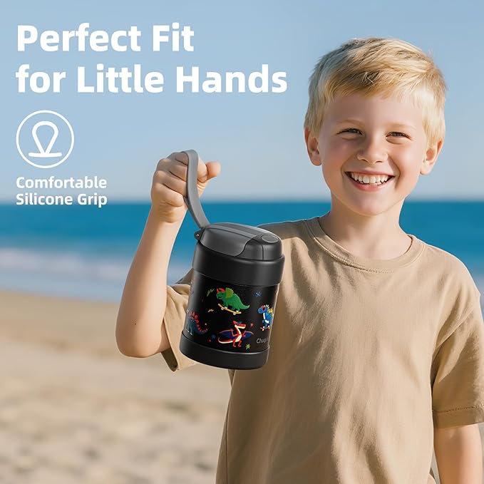 15 oz Soup Thermo for Hot Food Kids Insulated Food Jar with Spoon, Lunch Thermo Container, Width Mouth Vacuum Stainless Steel Food Thermo for School Travel, Leakproof, Easy to Open(Black)