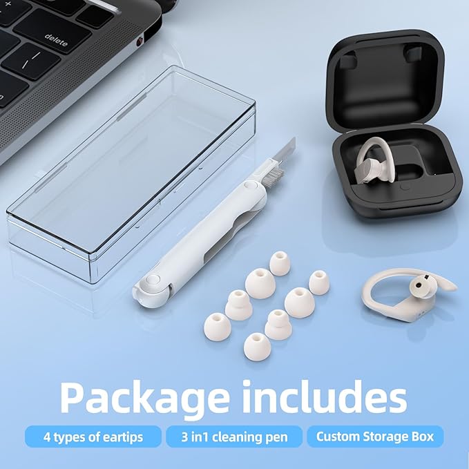 4 Pair Replacement Ear tip for Powerbeats Pro, Beats Earbuds Replacement Tips,Wireless Earphone Headphones, Silicone Earbuds Buds Set with Cleaning kit (White)