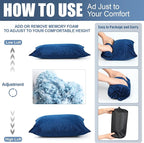 2 Pack Camping Pillow for Sleeping Shredded Memory Foam Travel Pillow with Storage Bag, Compressible Portable Pillow for Outdoor Camp Backpacking Hiking Essential Gear (Blue, Small)