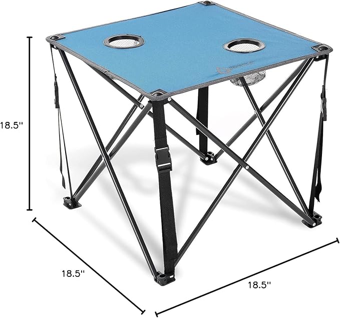 ARROWHEAD OUTDOOR 26” (66cm) Portable Camping Folding Table, 2 Cup Holders, Square, Carrying Case, Steel Frame, High-Grade 600D Canvas