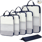 ECOHUB 6 Set Compression Packing Cubes, Lightweight Cruise Ship Vacation Travel Essentials, Durable Travel Accessories for Suitcase Luggage Organizer Bags Set with YKK Zippers Shoe Bag, Dark Blue