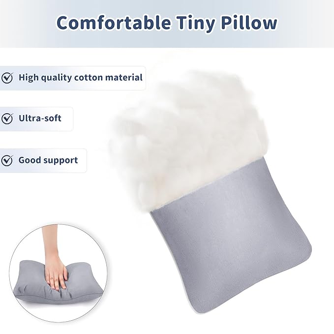 Pro Goleem Small Pillow 11’’x6’’x2.5’’ for Baby Sleeping with Name Tag Mini Tiny Pillow for Room Couch Sofa Chair and Outdoor Car Air Nap Neck Lumbar Knee Rest Pillows, Gray