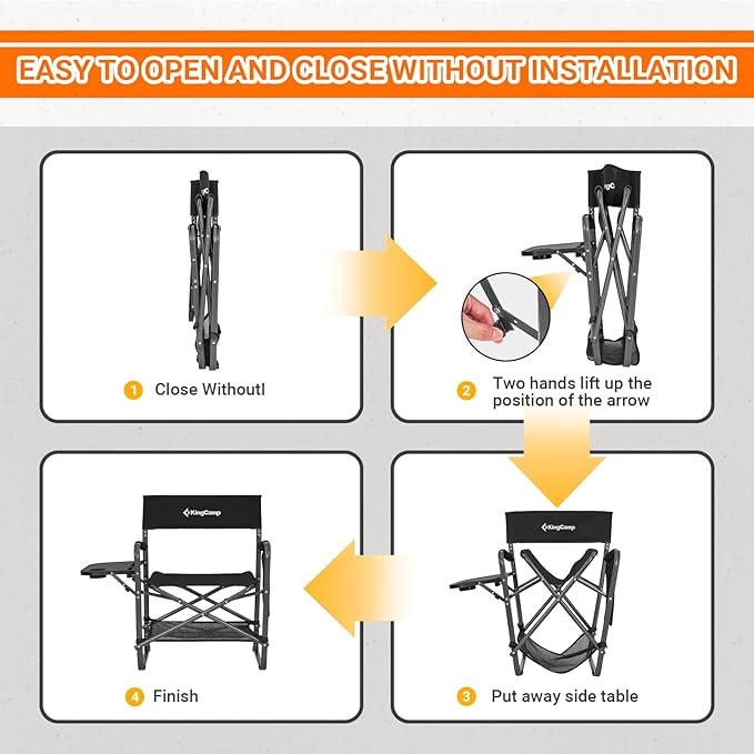 KingCamp XXL Oversized Directors Chair with Side Table, Heavy Duty Camping Chairs 600lbs with Cooler Bag, Portable Folding Camp Chair with Wide Seat for Camping Hiking Fishing Lawn Outdoor and Sports