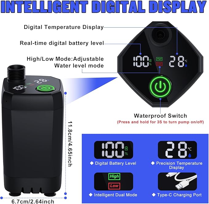 Portable Shower for Camping, [Long-Lasting] Spopal 6000mAh Rechargeable Camping Shower with Intelligent LED Display, 4 Spray Modes, IPX7 Waterproof Outdoor Camp Pump for Hiking, Travel, Car, Pet