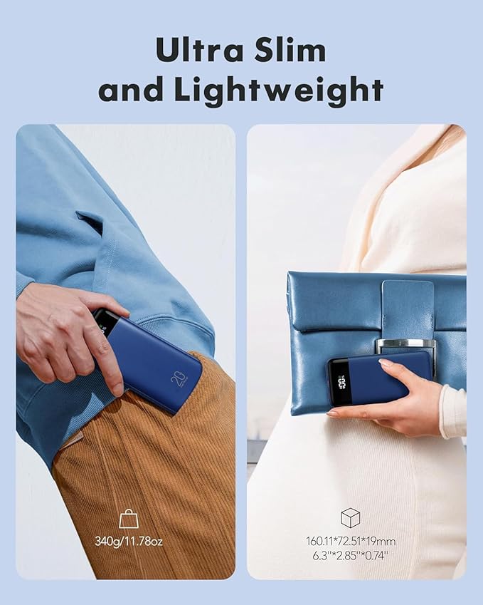 charmast 20000mAh Portable Charger with Built in Cables, 22.5W Travel Power Bank Fast Charging, USB C Cell Phone Battery Pack for iPhone 16/15/14/13/12/11 Series, iPad, Samsung, Android, Tablet