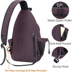 MOSISO Sling Backpack,Canvas Crossbody Hiking Daypack Bag with Anti-theft Pocket, Rose Brown
