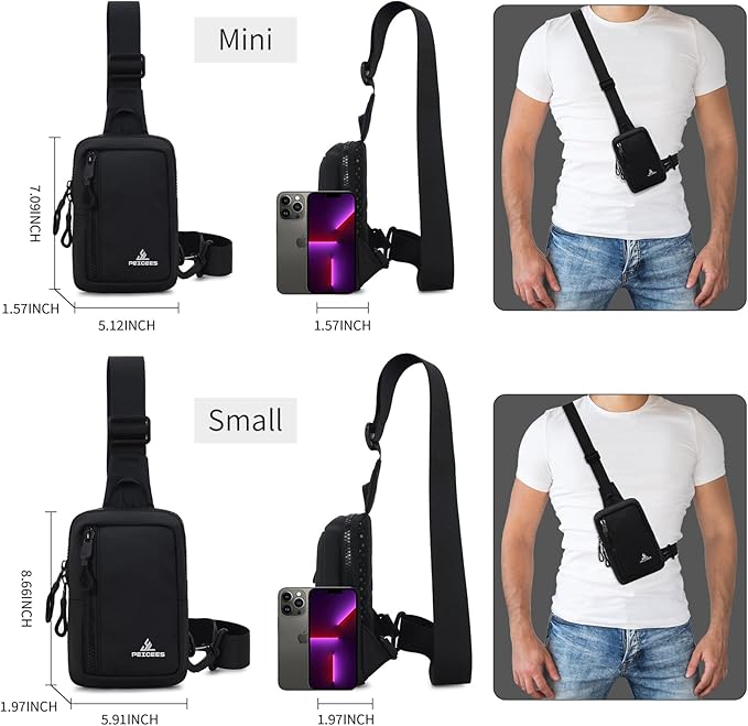 Peicees Small Crossbody Bag for Men Women Mini Sling Bag Travel Running Phone Daypack Cross Body Shoulder Bags, 2 Sizes, Mini Army Green