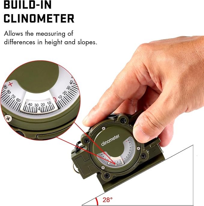 Eyeskey Multifunctional Military Sighting Navigation Compass with Inclinometer | Impact Resistant & Waterproof Compass for Hiking, Camping