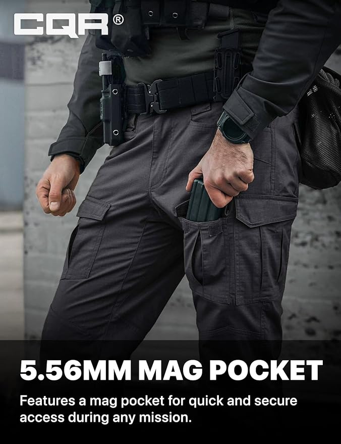 CQR Men's Flex Ripstop Tactical Pants, Water Resistant Stretch Cargo Pants, Lightweight EDC Hiking Work Pants