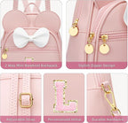KKXIU Girls Initial Bowknot Cute Mini Backpack for Toddler, Travel Small Girl Backpacks, Personalized Birthday Gifts for Little Girls and Kids(L, Pink)