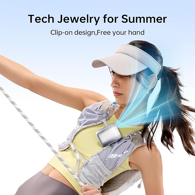 JISULIFE Portable Waist Fan, 100 Speed 40000RPM Cooling, Mini Personal Handheld Wearable Neck Fan, 16H 4500mAh USB Battery with LED Display, Lightweight for Outdoor, Travel, Cmaping Gifts- Black