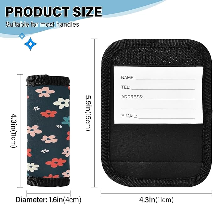 Qilmy Fresh Style Floral Fragments Luggage Handle Wrap 2Pack Luggage Identifiers Tag Comfort Handle Grips Cover for Stroller Suitcase Bag Airplane Travel Accessories1577