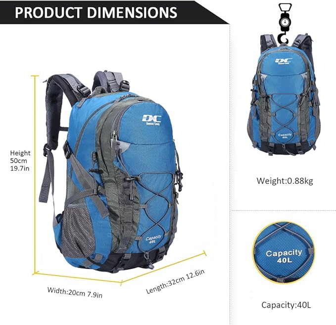 Diamond Candy Waterproof Hiking Backpack for Men and Women, Lightweight Day Pack for Travel Camping